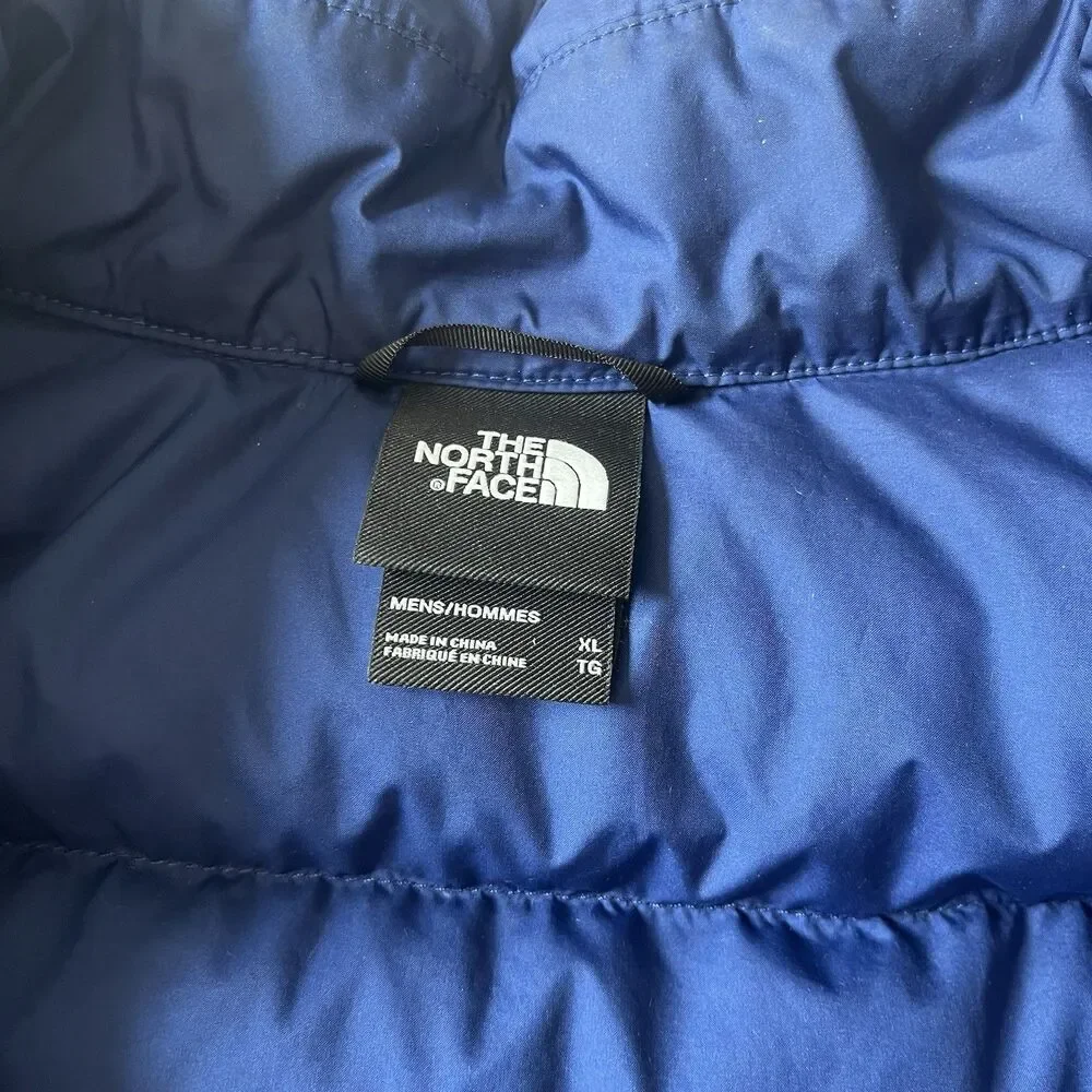 The North Face 550 Down Puffer Vest Mens Size XL Blue Full Zip Pockets Logo